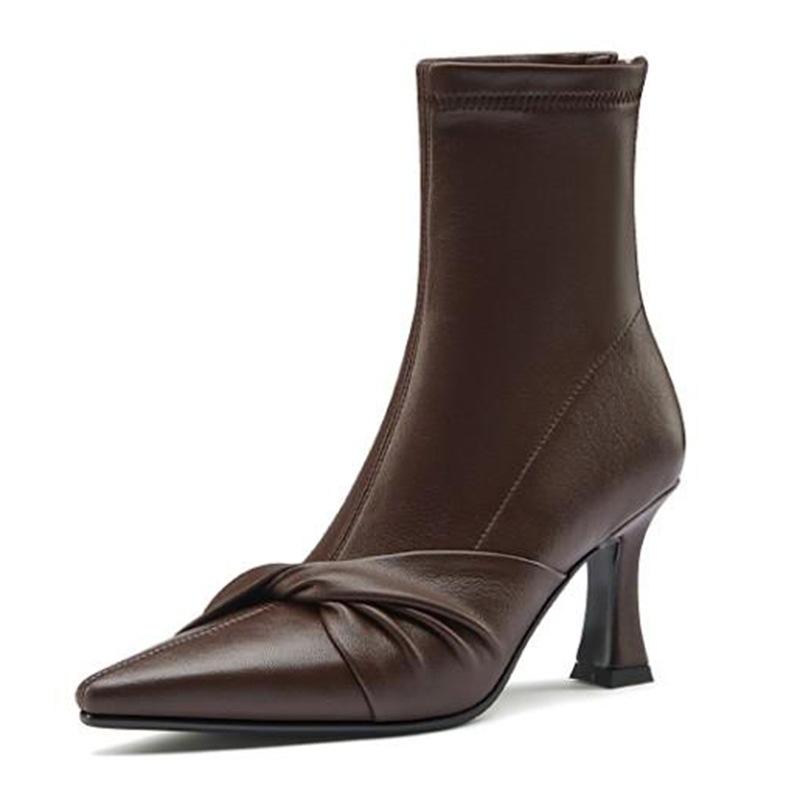 Pointed short boots women's autumn and winter high-heeled bare boots versatile sexy thick heel elastic