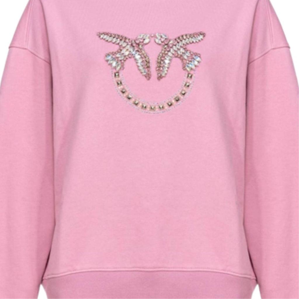 Pinko Loose Sweatshirt With Logo And Rhinestones Women Tops Pink 100534A1R8-N98