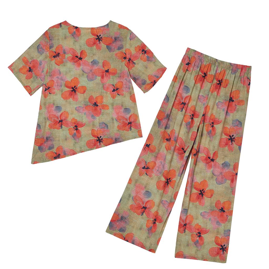 Plus Size Women's Two Pieces Set Summer Clothing Loose Casual Pants Sets