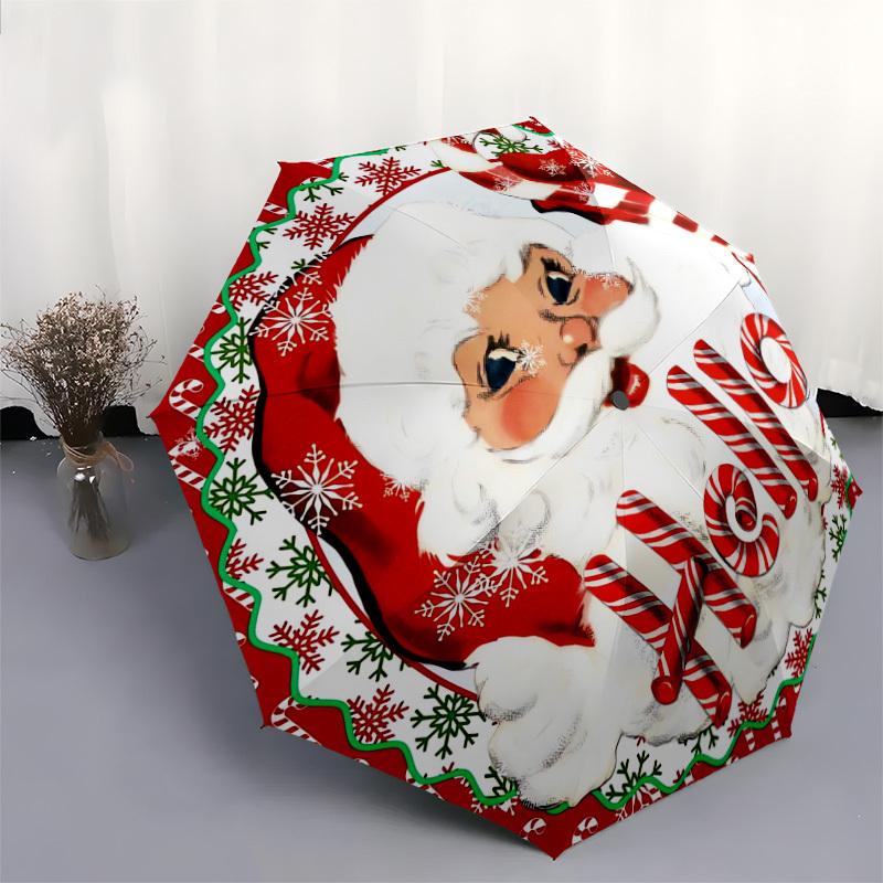 1pc Christmas Candy Cane Santa Umbrella with Plastic Handle,Suitable for All Seasons Home Travel Outdoor UmbrellaDD528