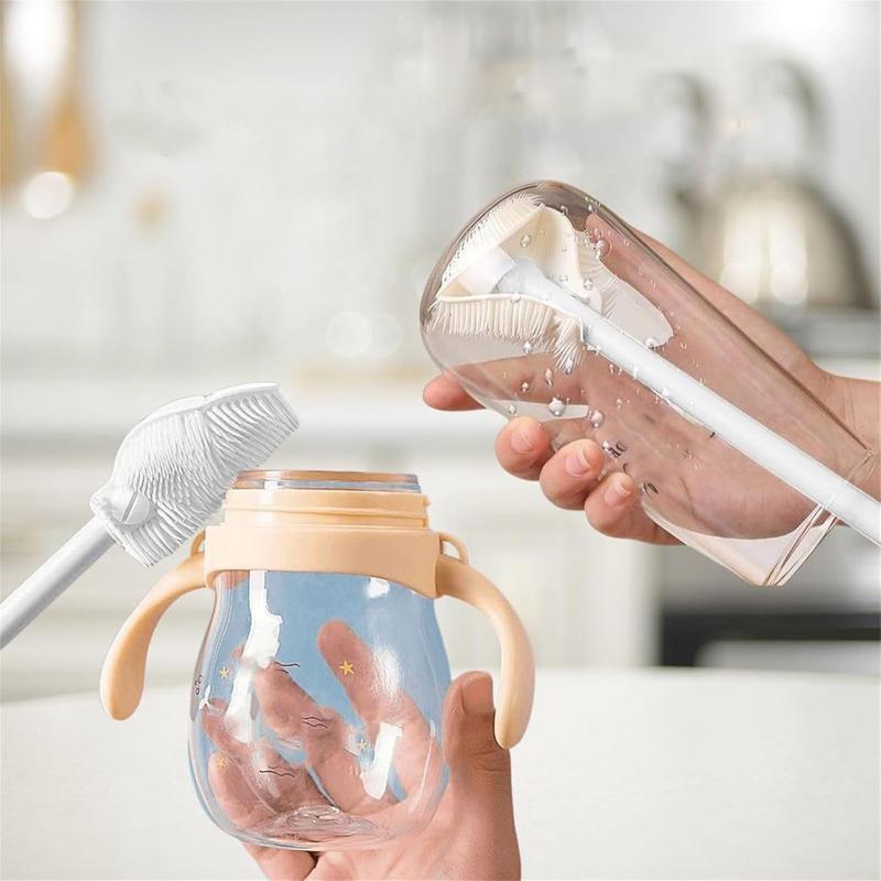 Silicone Bottle Brush 3 Pieces Foldable Bottle Cleaner With Long Handle Household Cleaning Tool For Baby Feeding Breast Pump