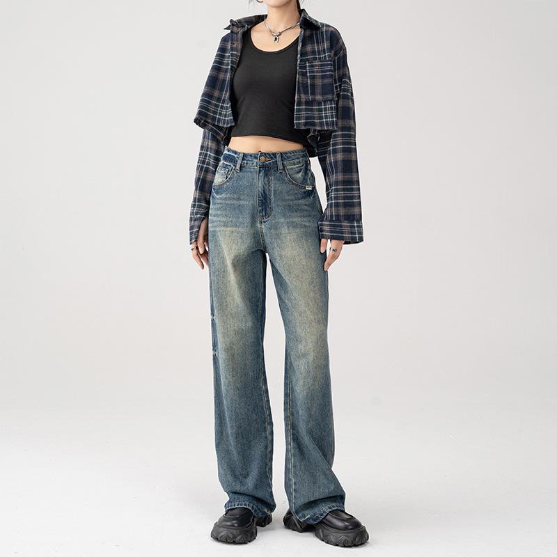 

Women s High-Waist Retro Blue Wide-Leg Jeans - 2025 Summer Slim Straight Fit 2XL