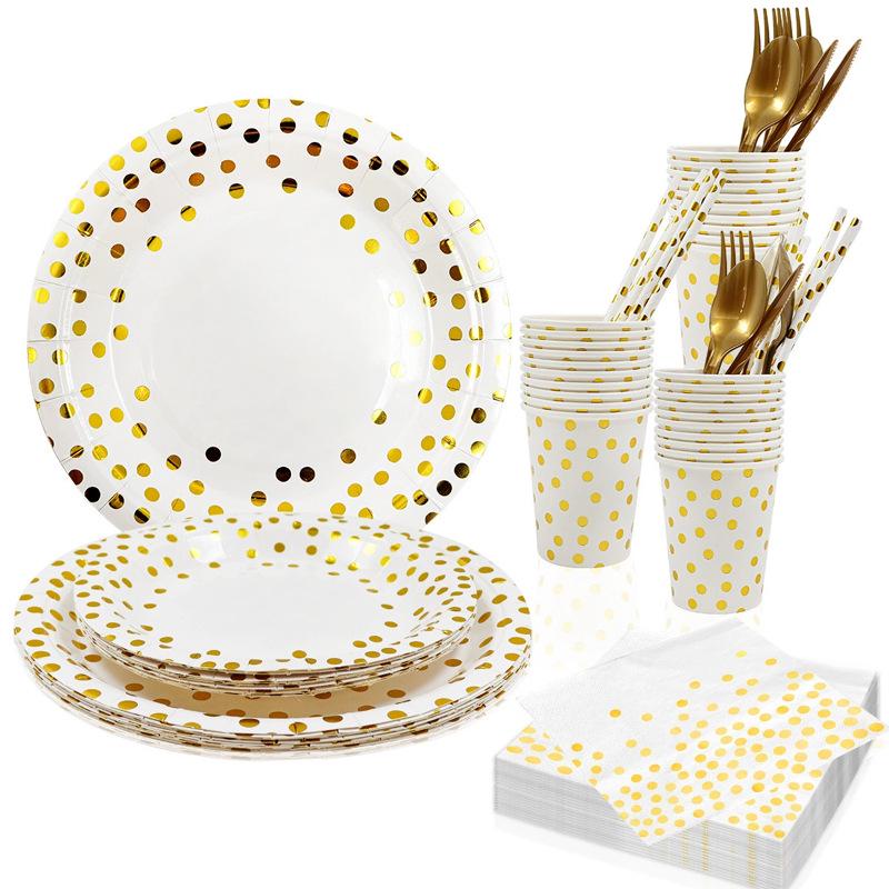 7" and 9" Polka Dot Hot Stamped Disposable Paper Plates - Party Set