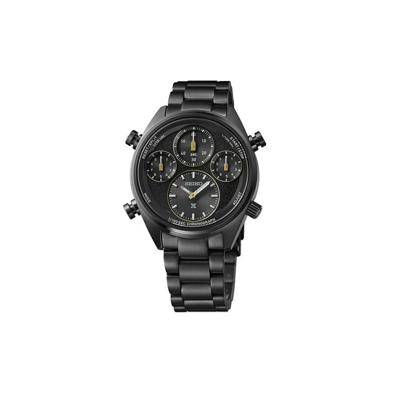 SEIKO 100 meters waterproof solar Quartz Steel Strap 42mm men s watch black dial SBER007 чёрный