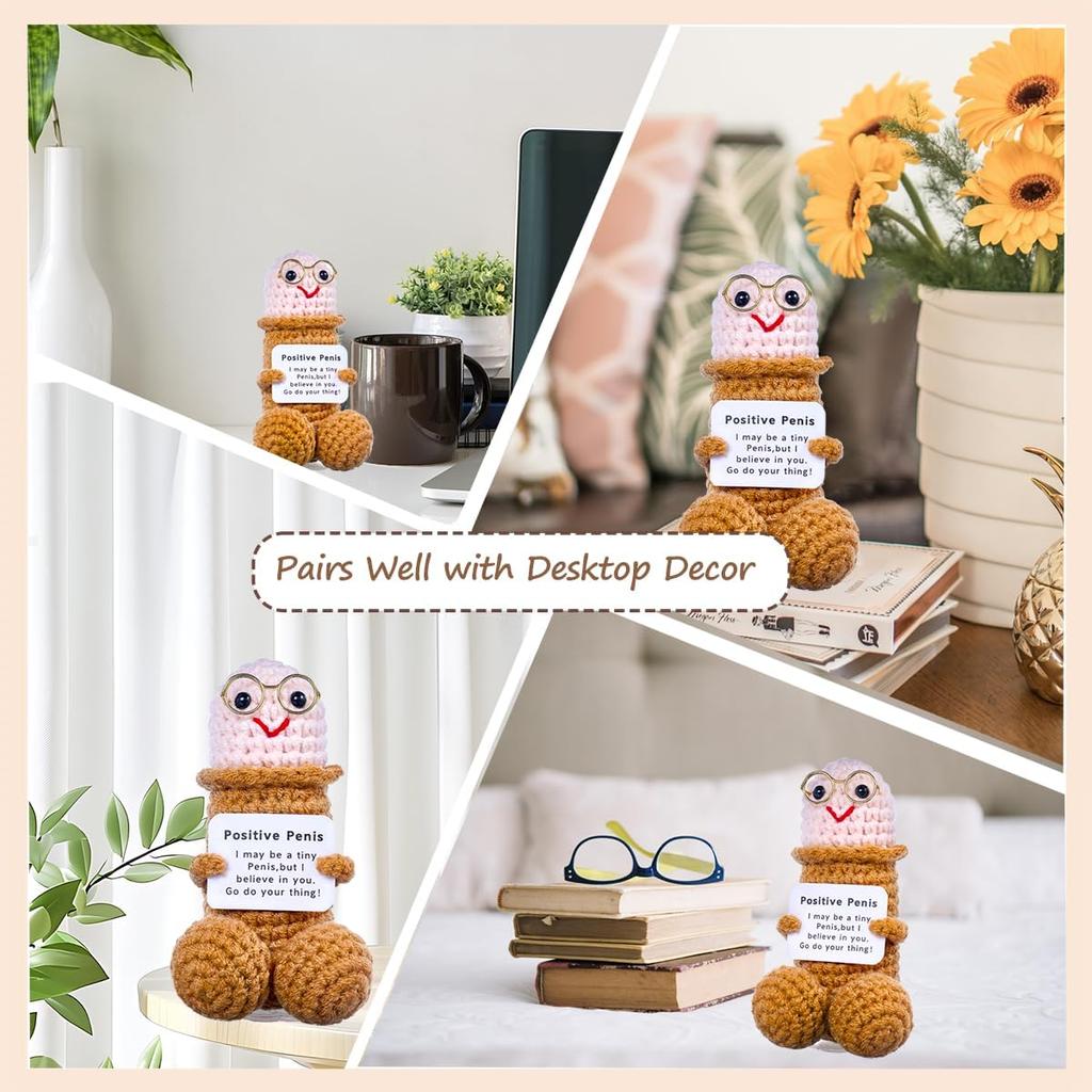 Emotional Support Plushies Positive Crochet Animal with Positive Messages,Fun Things Gag Weird Stuff Gifts for Boyfriends,Husband Adult(Brown Doll1pcs
