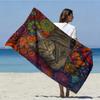 1pc, Oversized Soft Beach Towel with a Lazy Cat and Colorful Bohemian Style, Featuring a Print of Vibrant Floral and Geometric