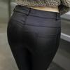 Women's High-Waisted Plush-Lined Black Leggings - Slimming Korean Style for Autumn/Winter