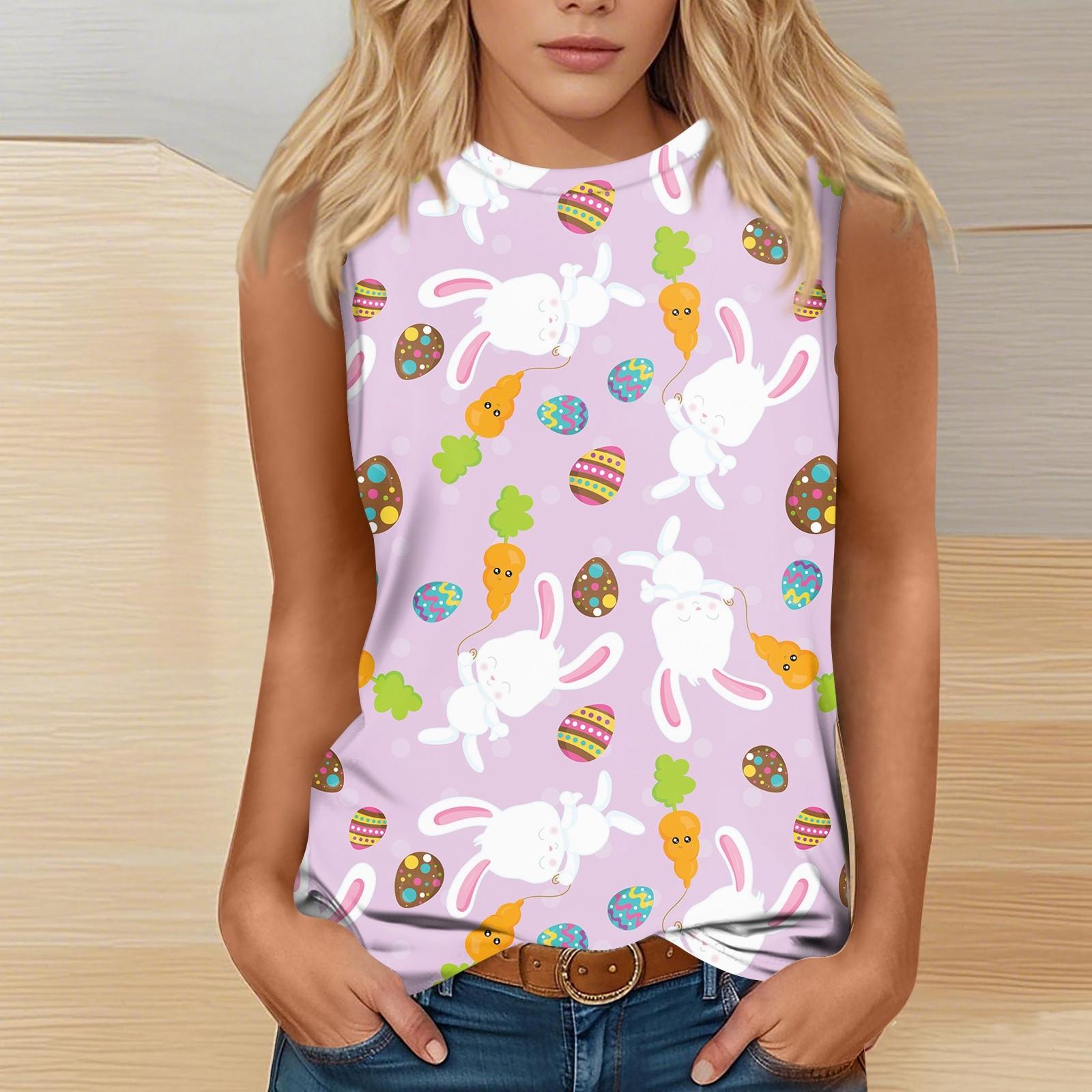 

Женская мода повседневная пасхальная футболка с круглым вырезом без рукавов S розовый