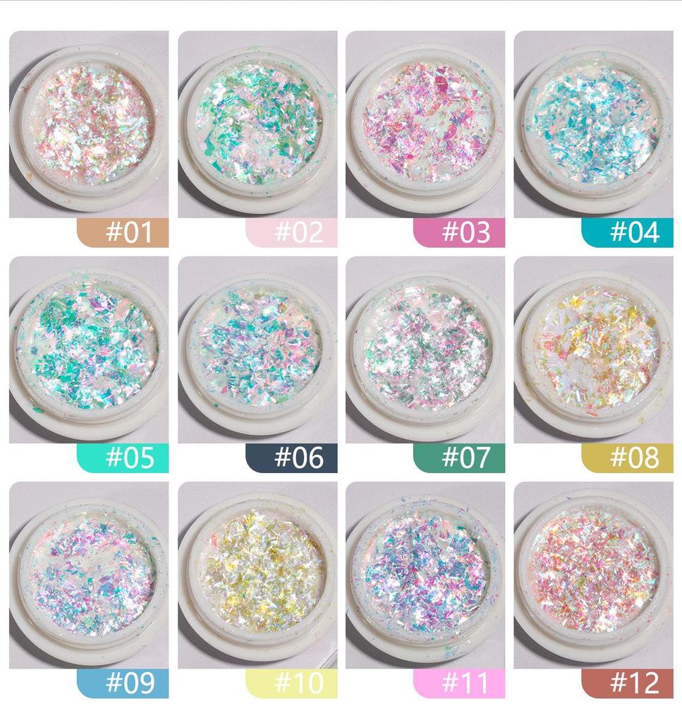 Iridescent Fairy Nail Decoration Sequins - Super Shiny 12 Colors Cloud Brocade Powder Snow Velvet 