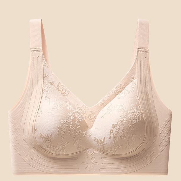 Seamless Embossed Bust Lifting Bra, Wireless Fixed Cup Anti-Sag Back Smoothing Shaping Bra
