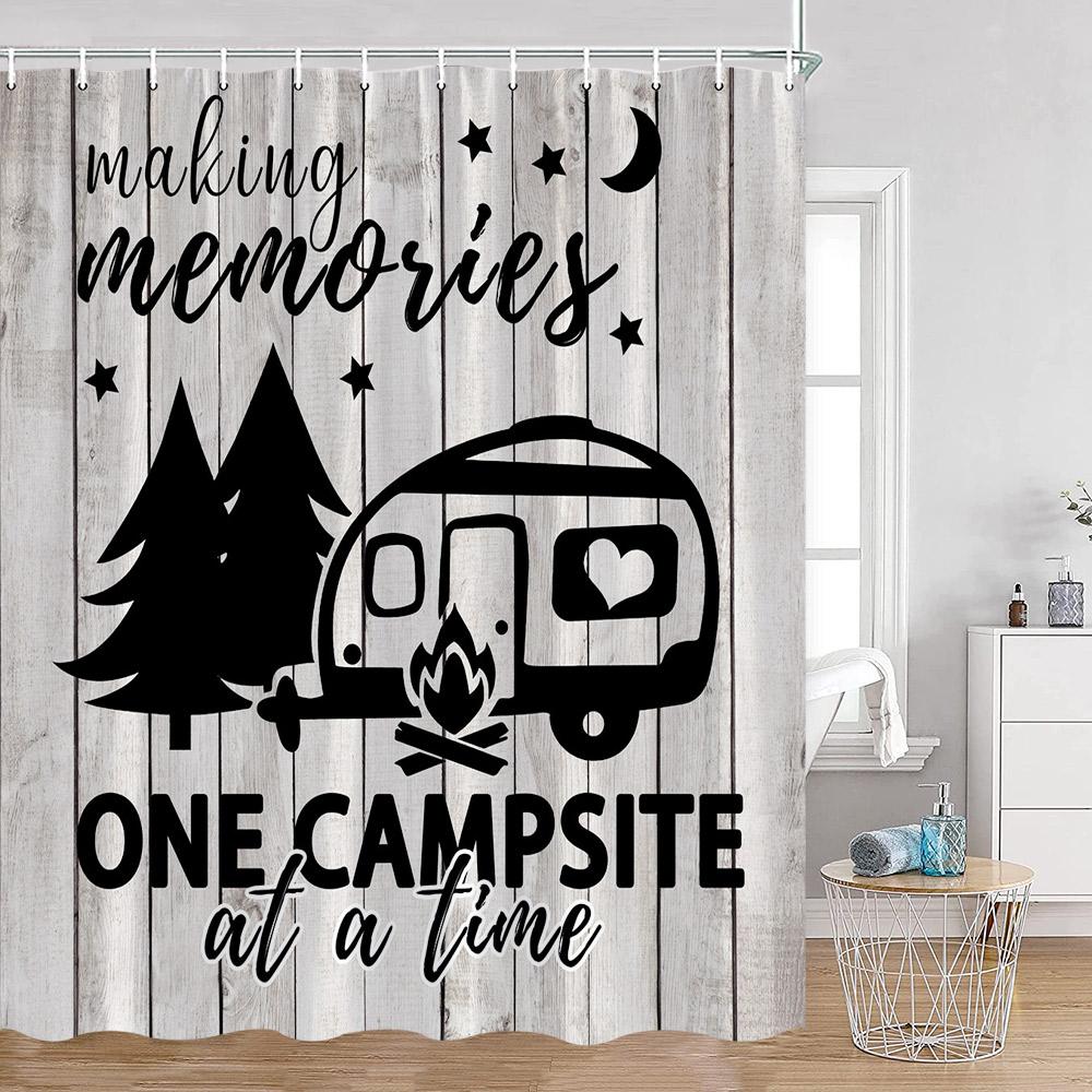 Cartoon Camper Shower Curtains Tree Camping Travel Bus Rv Bathroom Curtain Polyester Fabric Home Decoration With Hooks For Bath
