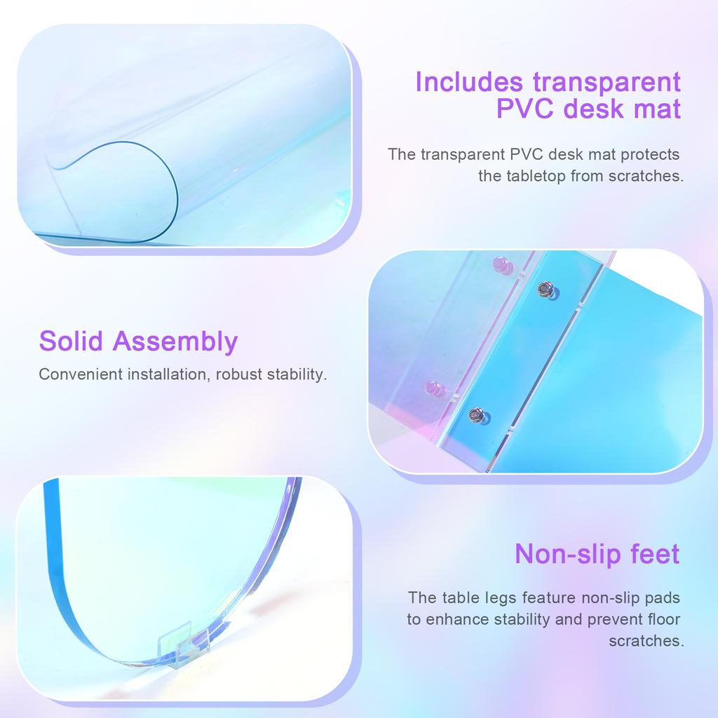 Acrylic Round Square Coffee Table Shatterproof Transparent End Table Iridescent Accent Side Table 4 Legs for Office Home Decor