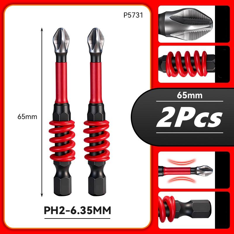 2Pcs 65/70/90/150mm Spring Magnetic Screwdriver Bits Hex Shank Phillips Anti-Slip Spring-Loaded Quick-Release Screwdriver Bit