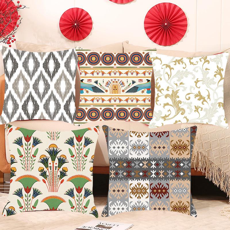 Nordic Geometric Ultra-Soft Cushion Cover, Retro Indian Light Luxury Sofa & Bedroom Lumbar Pillow