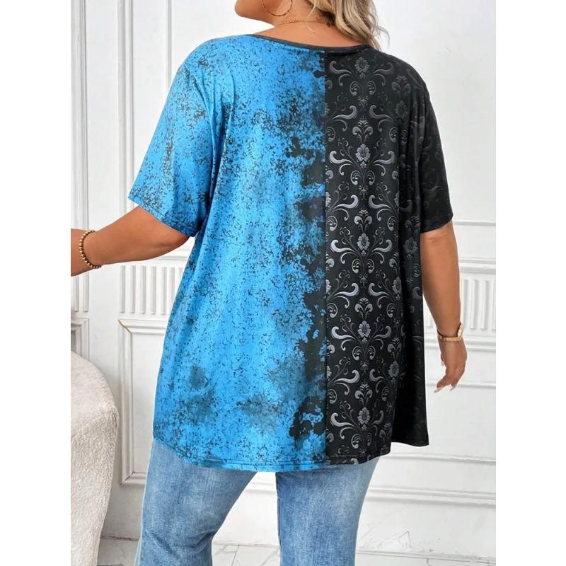 Summer Women's T Shirt Plus Size Flower Print Casual Short Sleeve 3d Fashion Streetwear V Neck Pullover Female Clothing Shirt