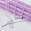 925 Sterling Silver Key Heart Lock Necklace Snake Chain Women's Wedding Fashion Charm Jewelry