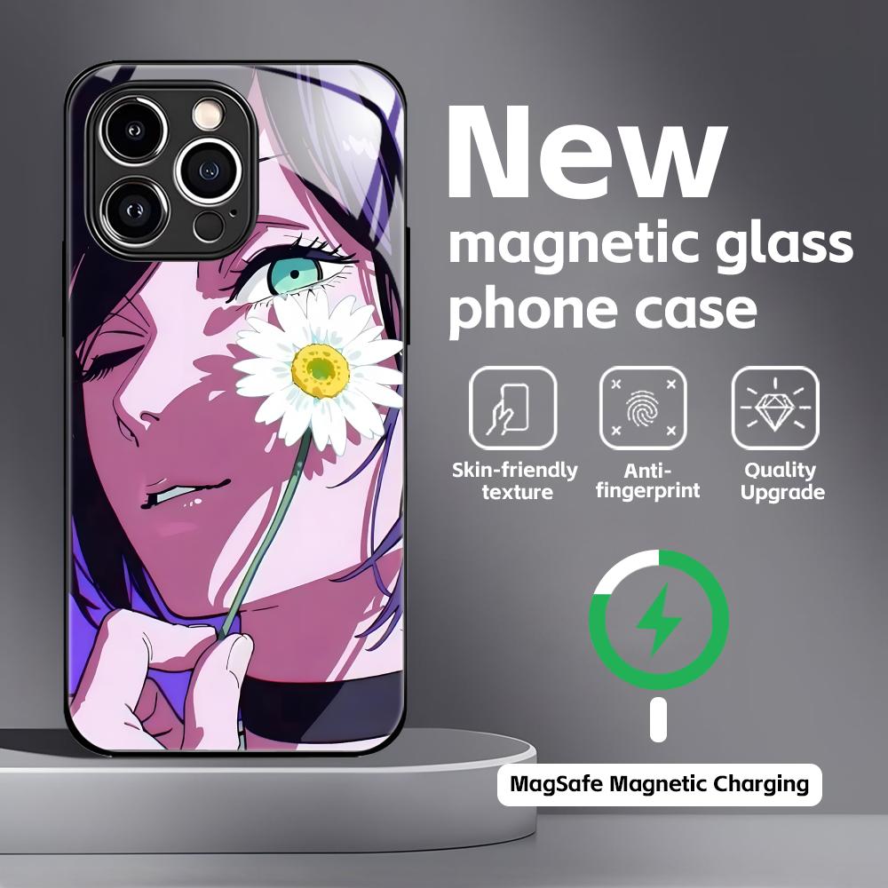 Anime Chainsaw Man Phone Case For iPhone17 16 15 14 13 12 11 X XR XS 8 Plus Mini Pro Max Glass Magnetic Case