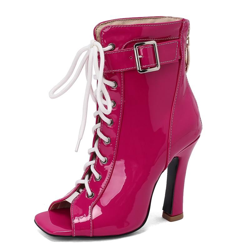 Peep Toe Ankle Boots Women's Summer Shoes 2025 White Blue Pink High Heels Sandals Ladies Lace-up Dance Wedding Shoes Big Size