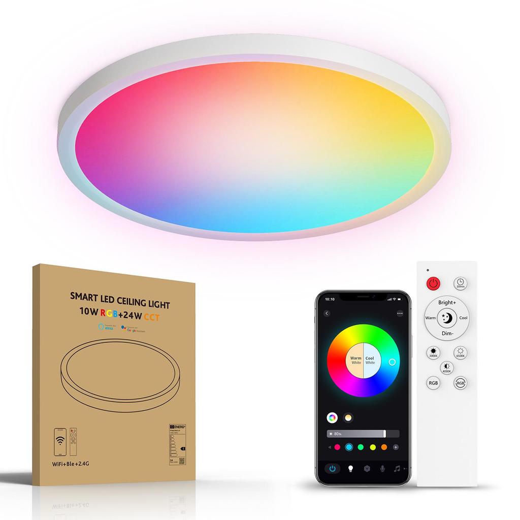 Ultra-Thin Smart Ceiling Lamp with Alexa Voice Control - WiFi & Bluetooth, RGB Color, Dimmable