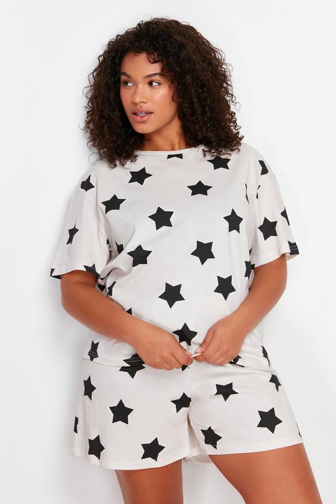 Women's Style Plus Size Lilac Star Printed Knitted Pajama Set