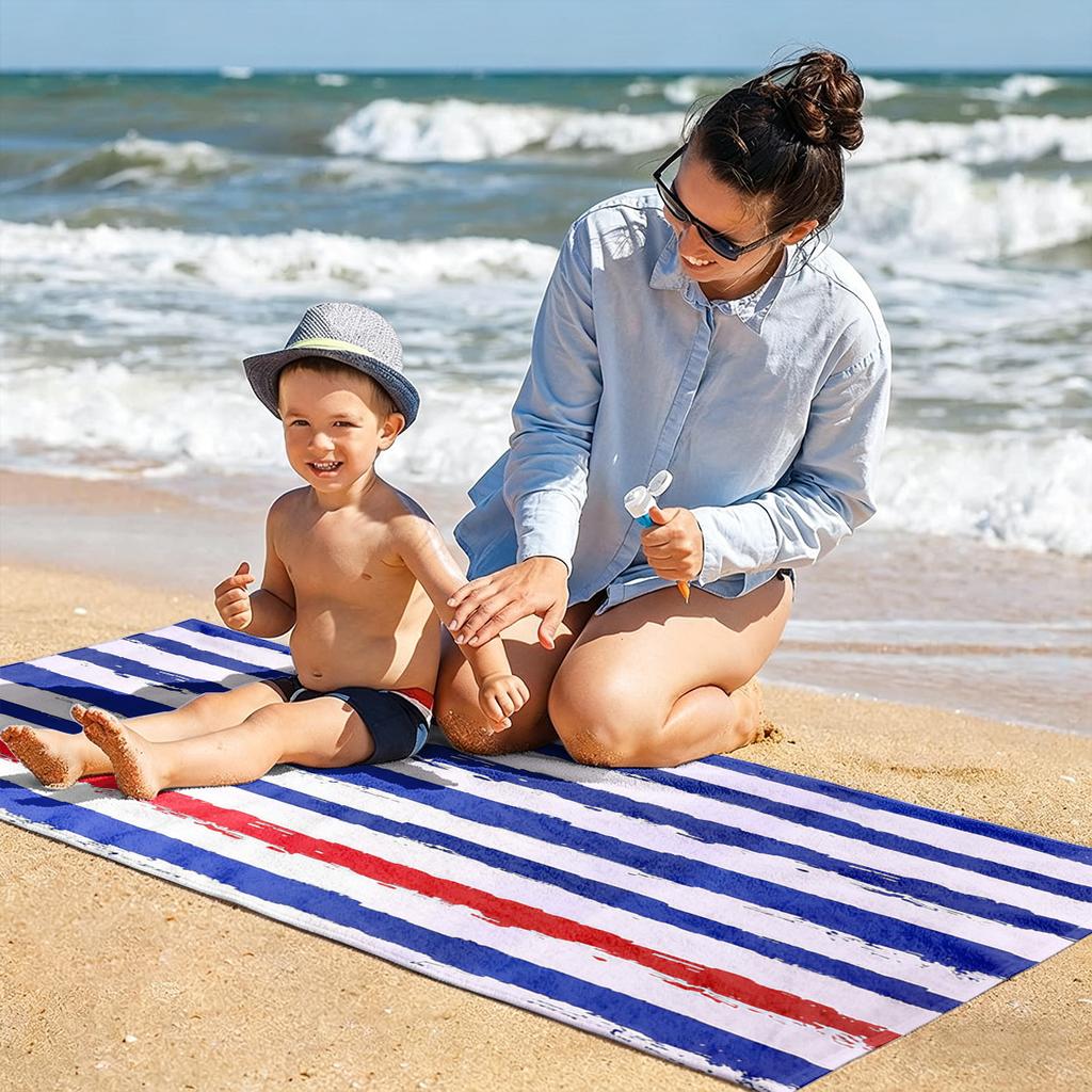 1PC Towel Blue Stripes and white Drawing art for family friend Quick-Dry Beach Towel For Yoga Tourism Beach GYM Camping Swimming