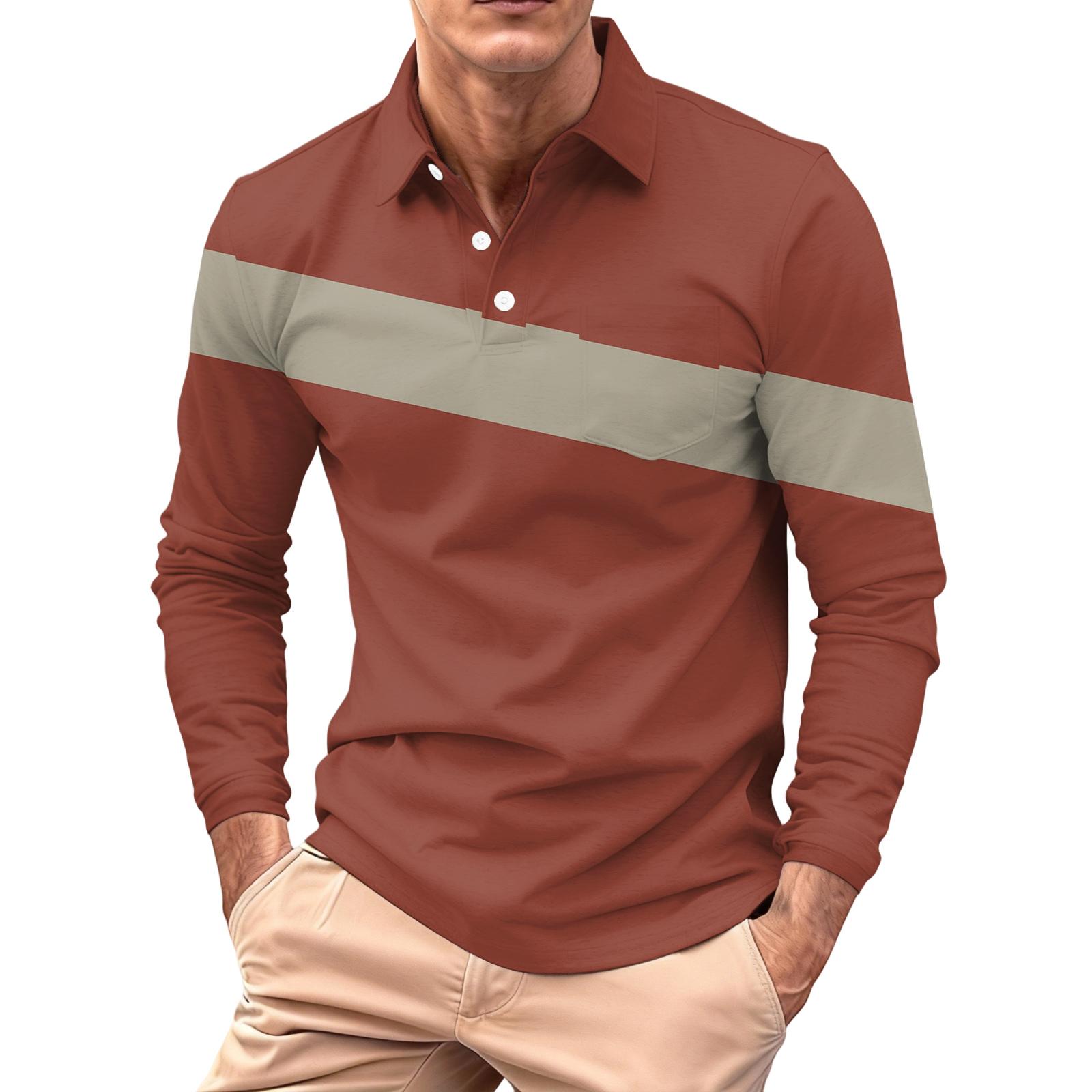 

Men s Long-sleeved Collared Button-down Pocket Casual Top XL Кіновар