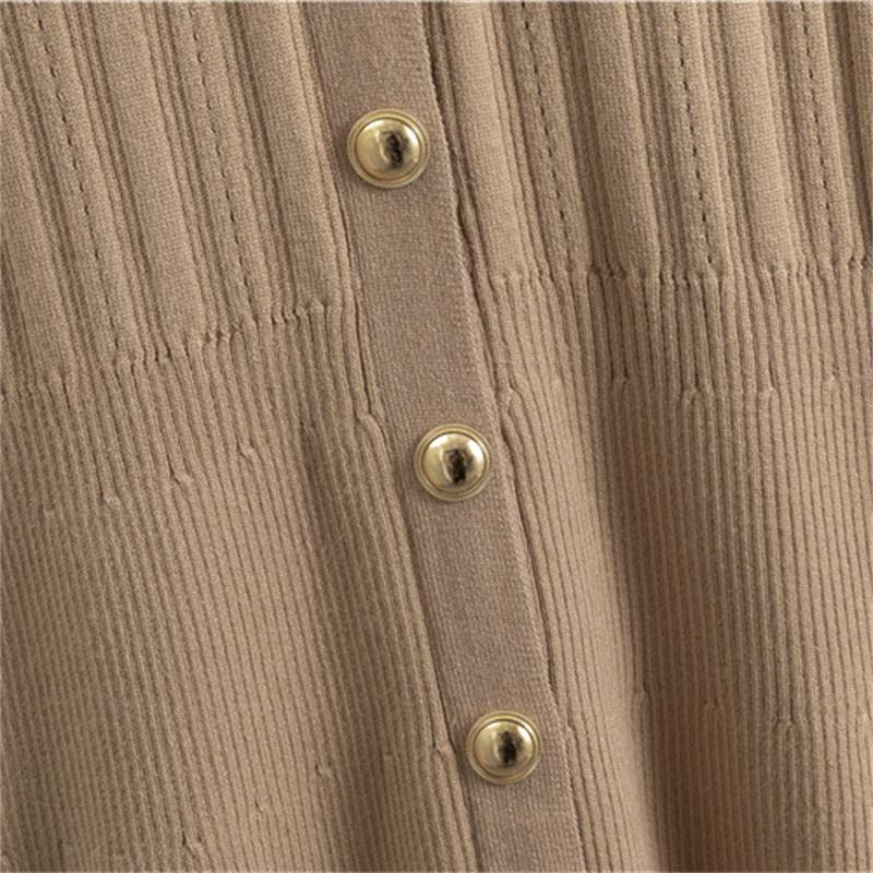 Autumn gentle style V-neck knitted dress with core spun yarn Slimming A-line mid length skirt