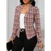 Women's Lightweight Plaid Long Sleeve Jacket - Stylish Open Front Outerwear for Spring & Fall, Black & White Houndstooth Pattern,
