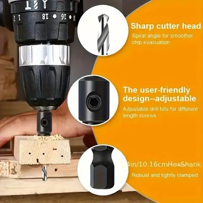 6pcs Woodworking Tapper Hexagon Shank Screw Countersunk Drill Bit Taper Drill Hole Drilling and Reaming Hardware Tool Set