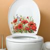 Elegante Mohnblumen und Grüne Pflanzen Toilettenaufkleber Wasserdicht Selbstklebend Abnehmbare Folie für Badezimmer WC Heimdekoration