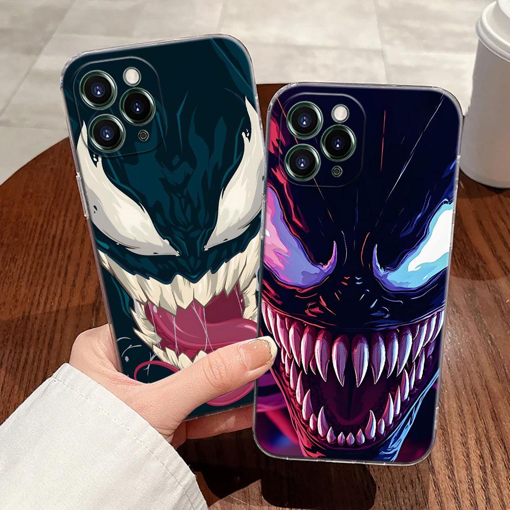 Venom Head Marvel Transparent Phone Case For iPhone 17 Pro Max 17E 11 12 13 14 15 16 Pro Max 15 Plus 17 Air 16E 7 XS Soft Cover