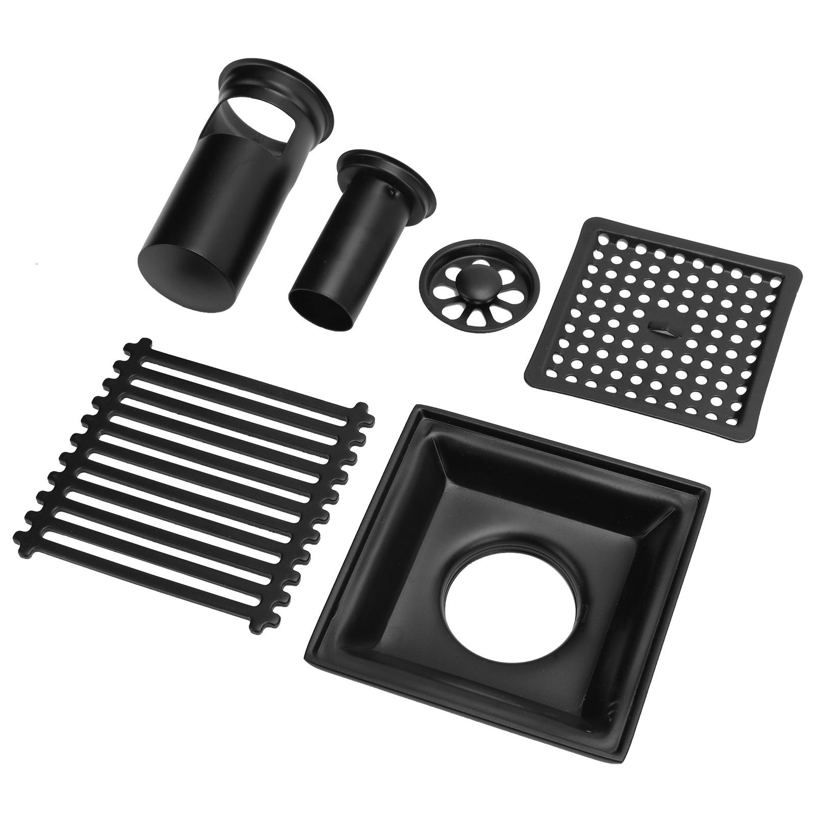 

Floor Drain with Removable Cover Grille Square Shaped Shower Drain 10x10cm Black