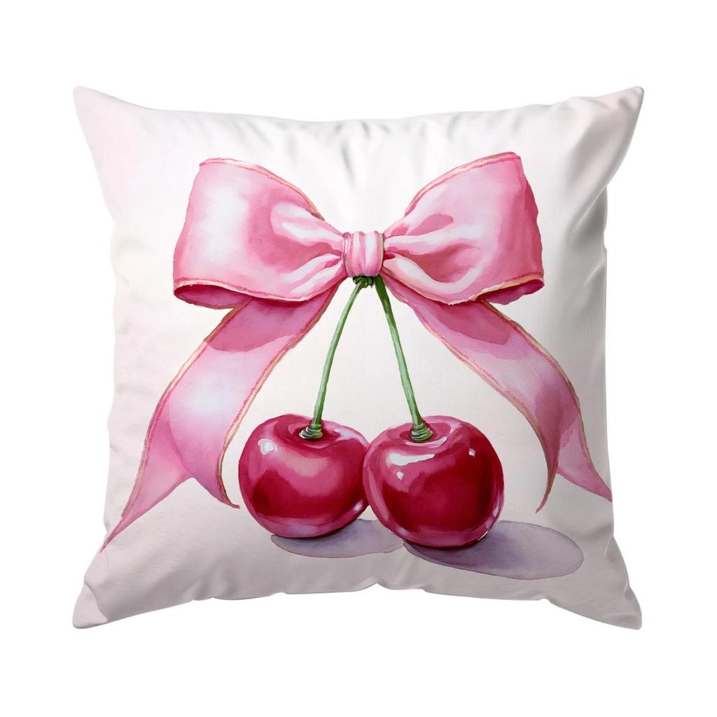 Soft Pink Bow & Cherry Blossom Pillow Cover 45x45cm -  Floral Printed Pillow Case for Sofa Living Room, Home Decor  Pillow Cover