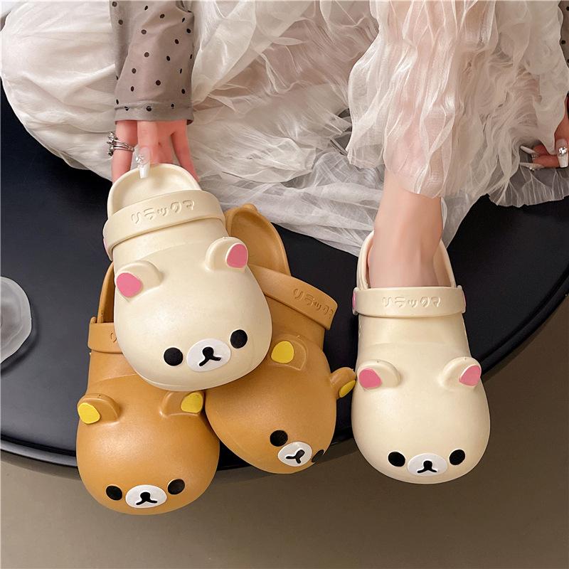 2025 Rilakkuma Hollowed-out PVC Clog Shoes, All-Season Slip-On, Non-Slip Soft Sole Sandals for Men & Women
