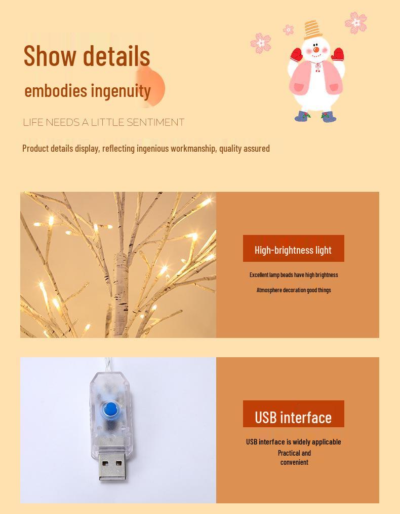 Lumini LED tip șir cu ramuri de mesteacăn - Decor de cameră și iluminat ambiental