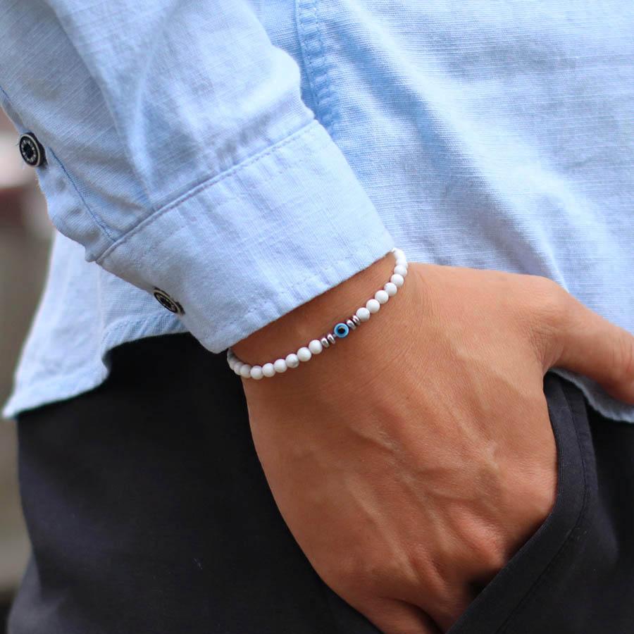 Minimalist 4mm Stone Bracelet For Men Natural Howlite Obsidian Beads Strand Braslet Evil Eyes Braclet Hematite Healing Brazalete