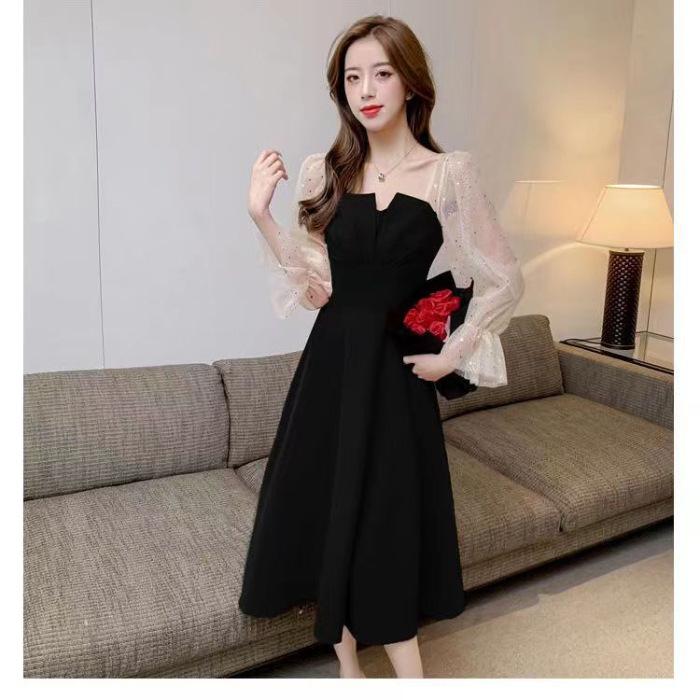 

Premium French temperament red dress women s spring and autumn toasting clothes bridal engagement dress return casual clothes XL чорний