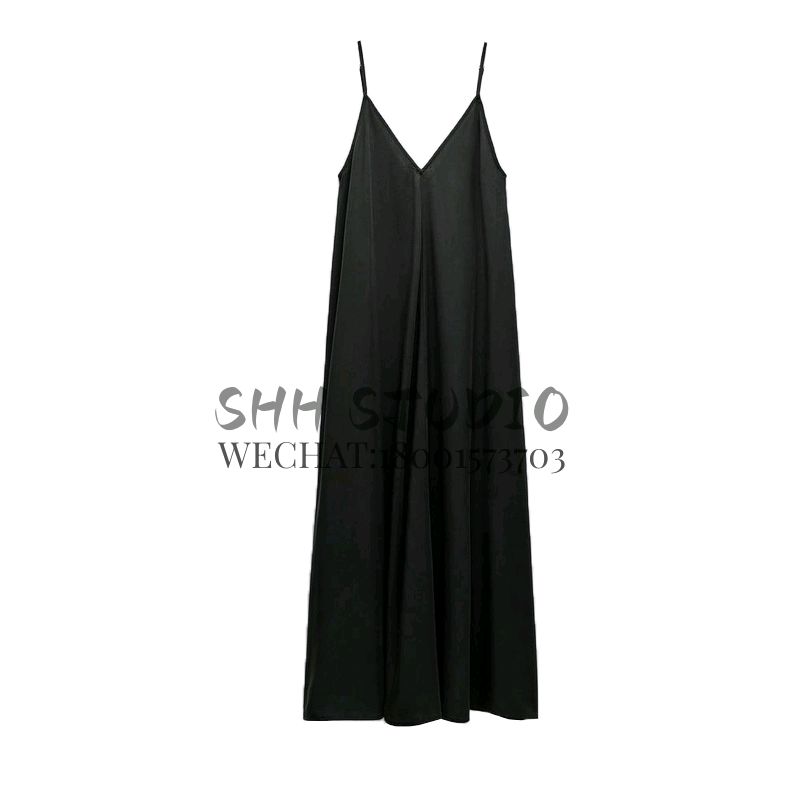 Spring New Sexy Open Back Vacation Style V Neck Mid-Length Camisole Elegant Midi Skirt Dress 8338302