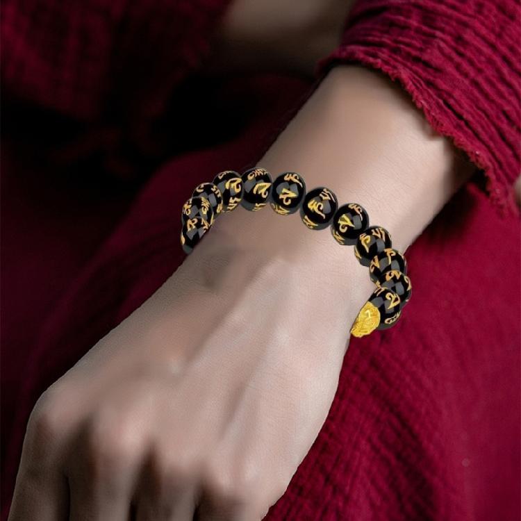 Traditional Chinese Alloy Bracelet for Attracting Wealth Elastic Beaded Handchain Fashionable Good Luck Charm Wristchain