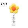 Decorative Acrylic Badge Reel Cute Flower Reel, Retractable ID Card Silent Telescopic Clip Holder for Nurses, Office Workers, Managers, Students