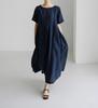 Vestito Oversize Stile Giapponese Coreano Cotone Lino Pullover Girocollo Monocolore Lunghezza al Ginocchio Gonna Svasata
