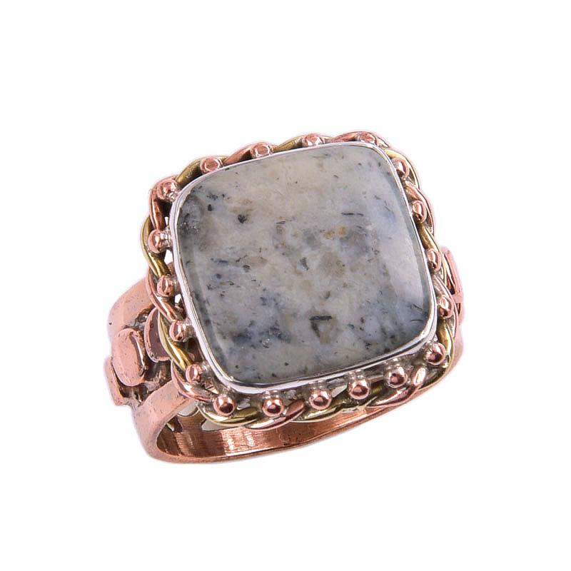 Natural Dendrite Opal Gemstone 925 Solid Sterling Silver Two Tone Ring S.7 m4A08
