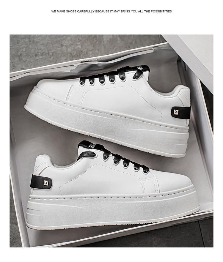 Pánské letní prodyšné bílé tenisky zvyšující výšku - Trendy ležérní skate boty na tlusté podrážce