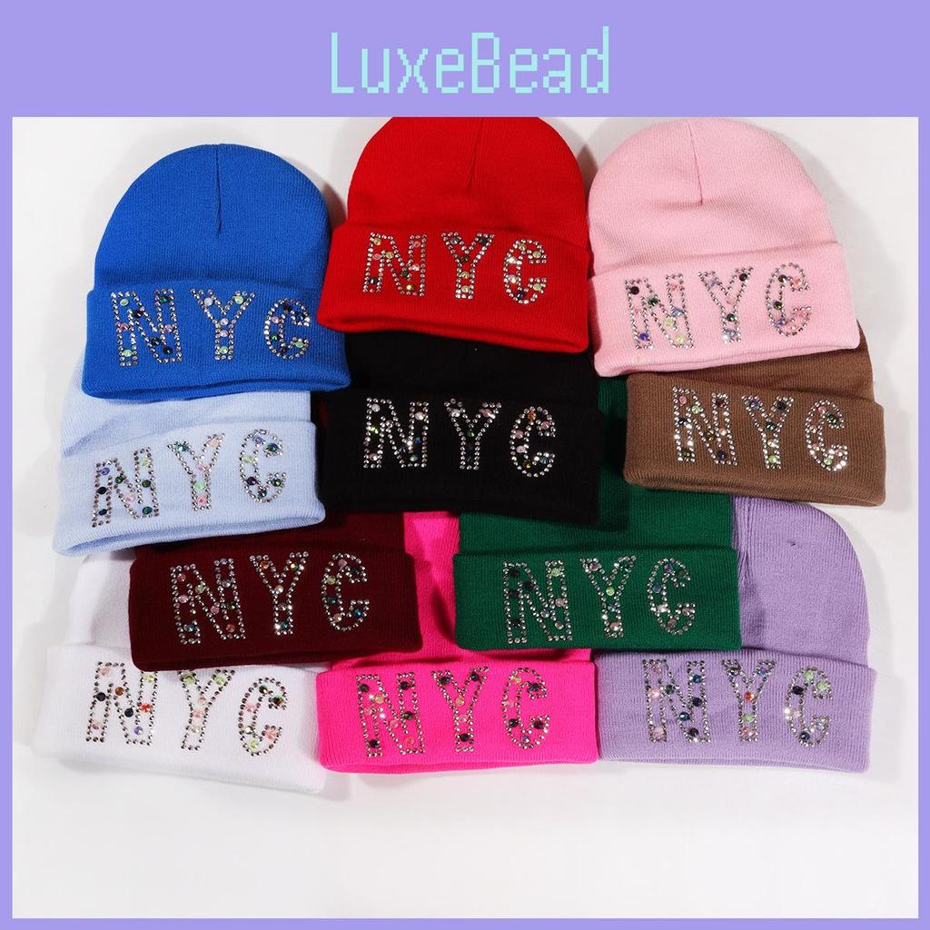 Letters Rhinestone Nyc Knit Hat For Unisex Autumn Winter Warm Cap Fashion Gift