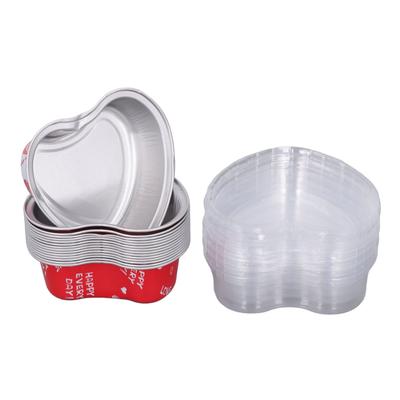 15PCS Heart Aluminum Foil Cake Pan with Clear Lids Dessert Baking Cup for Weddings Valentine Birthda
