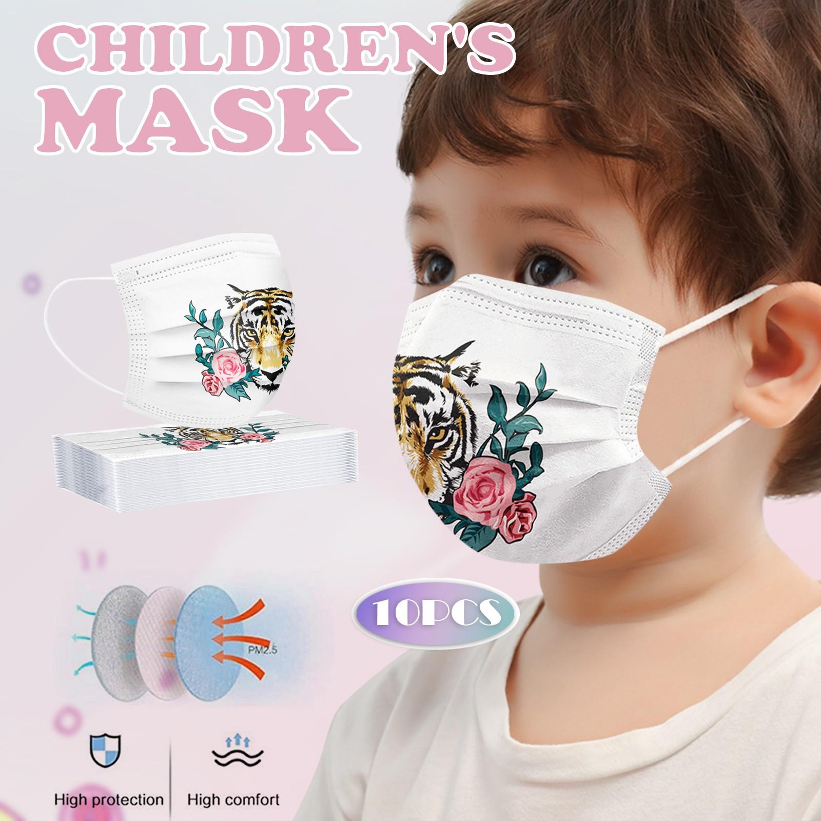 

Детские маски, 10 шт., одноразовые 3-слойные защитные маски для лица, пылезащитная маска с растягивающимися ушными петлями E