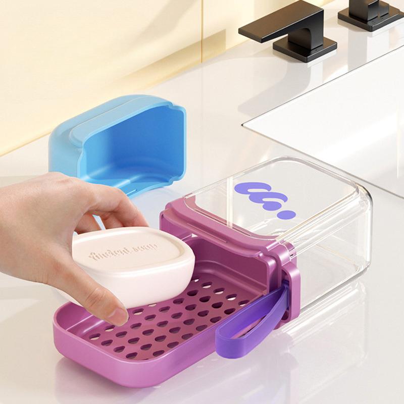 Portable Travel Soap Box with Lid, Sealed Double Decker Soap Storage Container for Toiletries Organization, Leak Proof Design