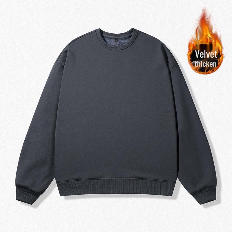 Unisex casualowa bluza z kapturem podszyta polarem: Okrągły dekolt, Luźny krój, Duży rozmiar, Długi rękaw, Idealny dla par