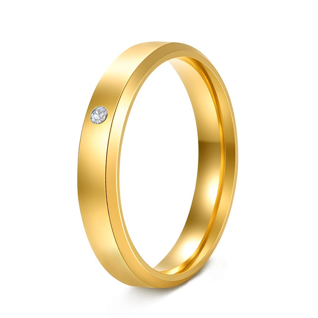 European & American Simple Diamond-Inlaid Stainless Steel Couple Ring Set