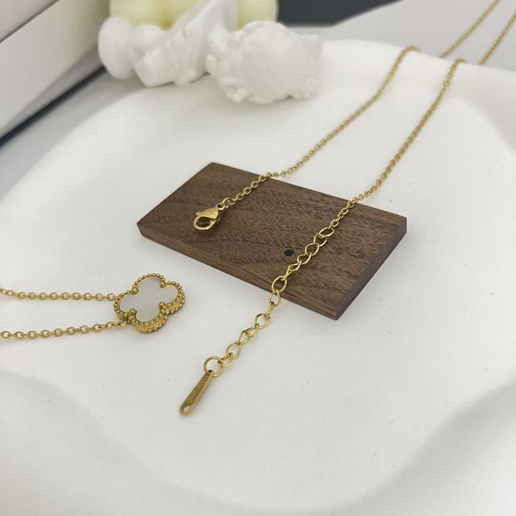 Colar Trevo de Quatro Folhas 15mm Mulheres 18k Corrente Dupla Face para Clavícula Pingente da Sorte Joias Aço Titânio